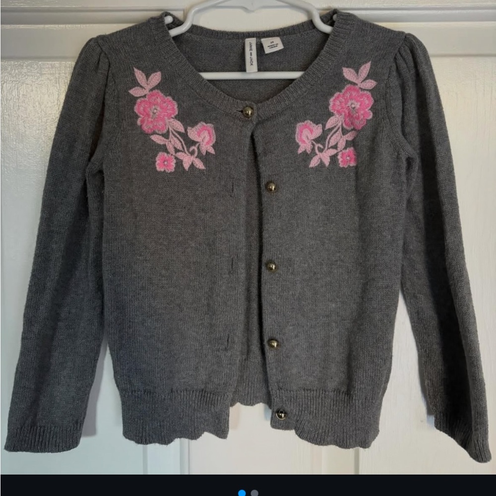 Janie and Jack Gray Cardigan with Pink Floral Embroidery